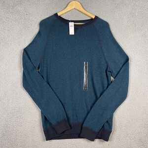 Banana Republic Sweater Mens Medium Blue Knit Raglan Sleeve Pullover Crew Neck